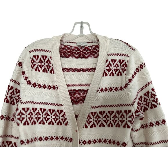 TALBOTS Knitted Cardigan Red White Nordic Geometric Design Size Med - Picture 3 of 12